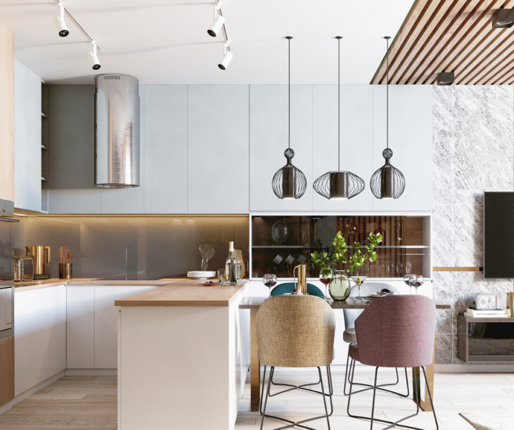 Pale blue kitchen design