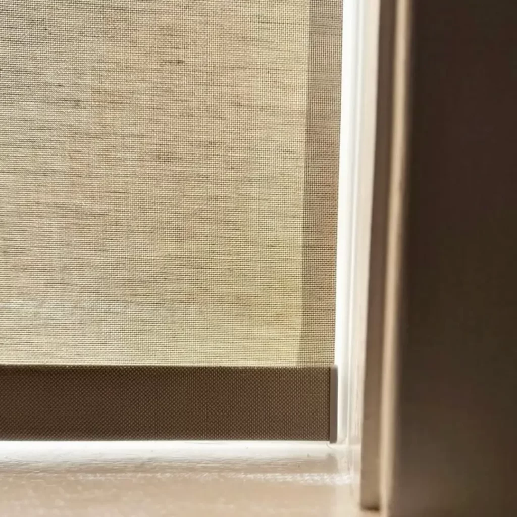Seen here: Designer Screen Shade in Fabric: Vienna, Color: Ellie White