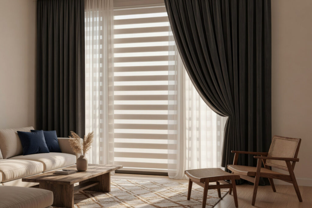 silhouette shades with drapes