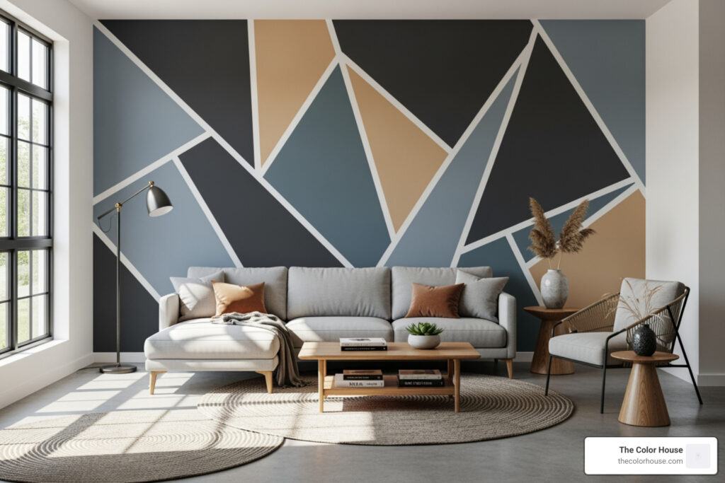 modern living room with creative wall painting design - samples of room painting designs